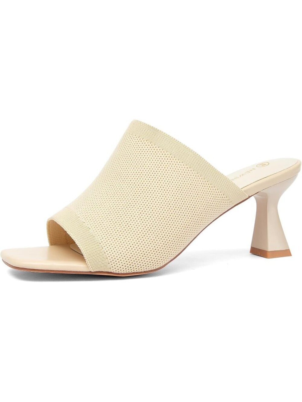 Women's Square Toe Heeled Sandals Chunky Apricot Kitten Heel Slip On Sandals